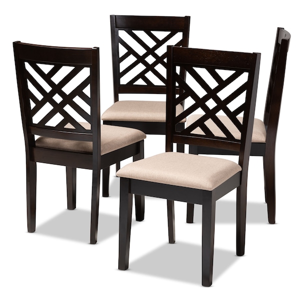 Baxton Studio Caron Sand Upholstered Espresso Brown Finished Wood Dining Chair, PK4 - 153-9401