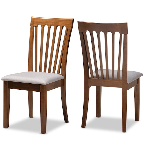 Baxton Studio Minette Grey Upholstered Walnut Wood 2-Piece Dining Chair Set - 169-10546