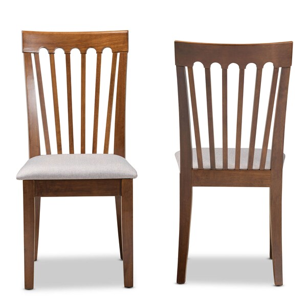Baxton Studio Minette Grey Upholstered Walnut Wood 2-Piece Dining Chair Set - 169-10546