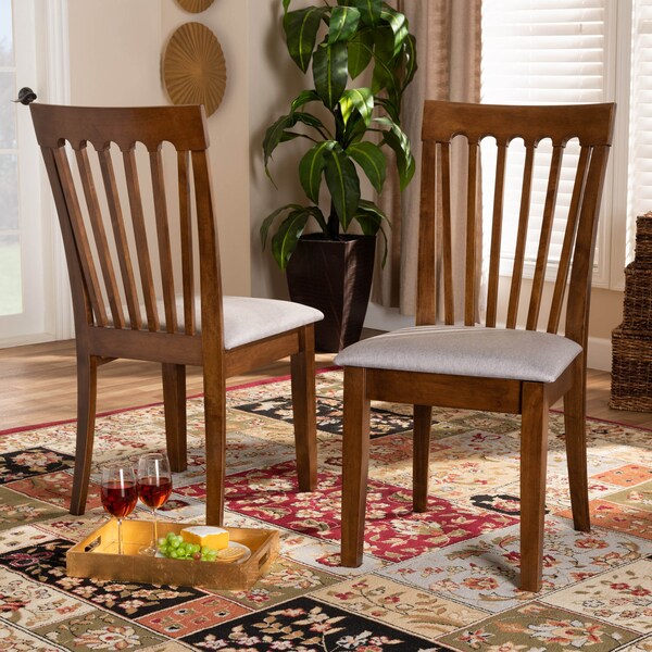 Baxton Studio Minette Grey Upholstered Walnut Wood 2-Piece Dining Chair Set - 169-10546