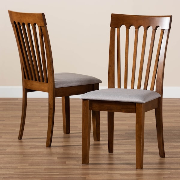 Baxton Studio Minette Grey Upholstered Walnut Wood 2-Piece Dining Chair Set - 169-10546