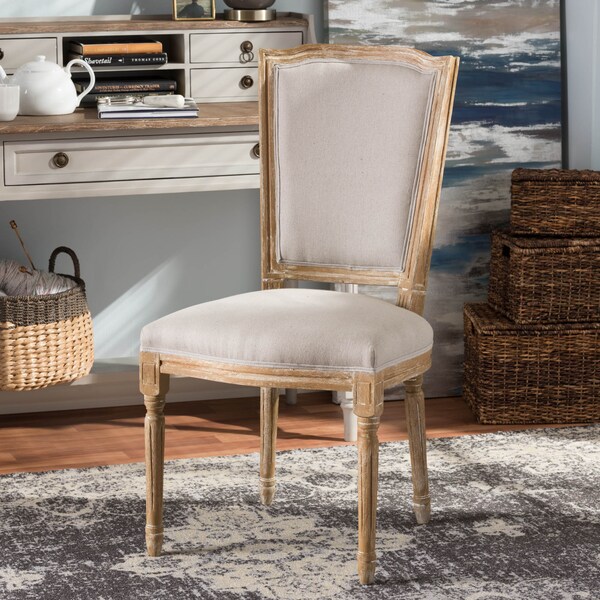 Baxton Studio Cadencia Oak Finish Wood and Beige Upholstered Dining Side Chair - 133-7334