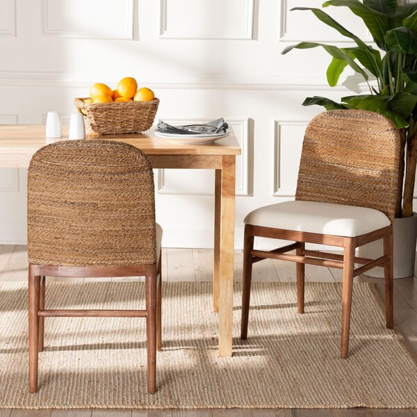 Bali & Pari Nadim Modern Bohemian Natural Seagrass and Acacia Wood 2-Piece Dining Chair Set, PR - 242-2PC-13487-ZORO