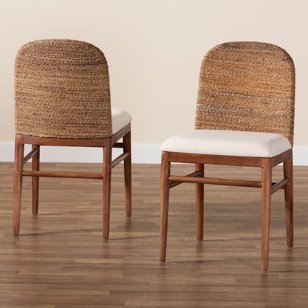 Bali & Pari Nadim Modern Bohemian Natural Seagrass and Acacia Wood 2-Piece Dining Chair Set, PR - 242-2PC-13487-ZORO