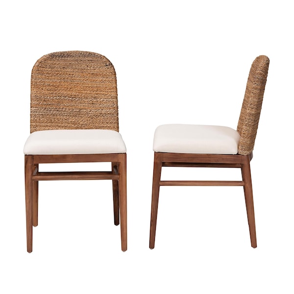 Bali & Pari Nadim Modern Bohemian Natural Seagrass and Acacia Wood 2-Piece Dining Chair Set, PR - 242-2PC-13487-ZORO