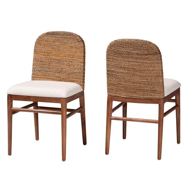 Bali & Pari Nadim Modern Bohemian Natural Seagrass and Acacia Wood 2-Piece Dining Chair Set, PR - 242-2PC-13487-ZORO