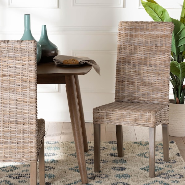 Bali & Pari Santiago Bohemian Grey Natural Kubu Rattan and Mango Wood Dining Chair - 245-13709-ZORO