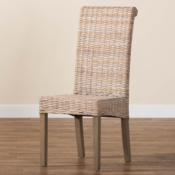 Bali & Pari Santiago Bohemian Grey Natural Kubu Rattan and Mango Wood Dining Chair - 245-13709-ZORO