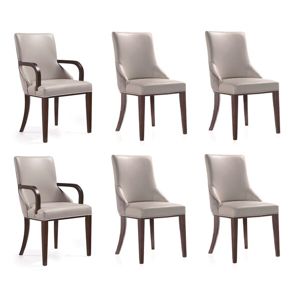 Manhattan Comfort Shubert 6-Piece Faux Leather and Velvet Dining Chair Set in Light Grey - 6-DC055AR-LG