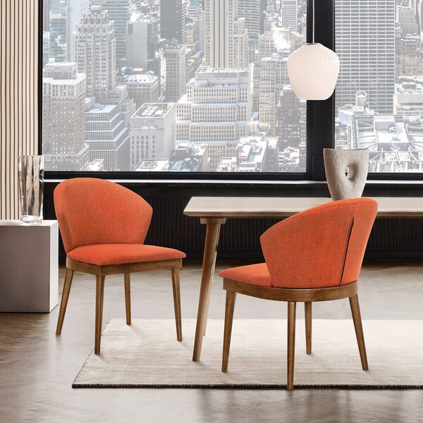 Armen Living Juno Orange Fabric and Walnut Wood Dining Side Chairs - Set of 2 - LCJNSIWAOR