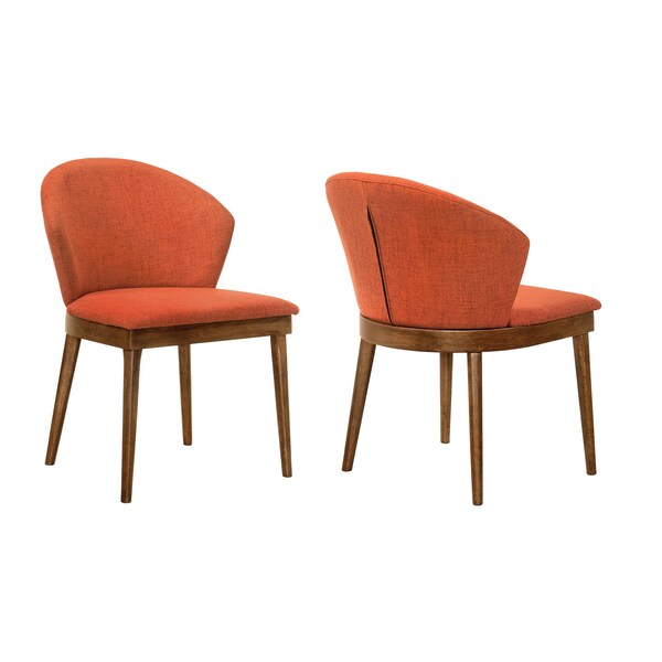 Armen Living Juno Orange Fabric and Walnut Wood Dining Side Chairs - Set of 2 - LCJNSIWAOR