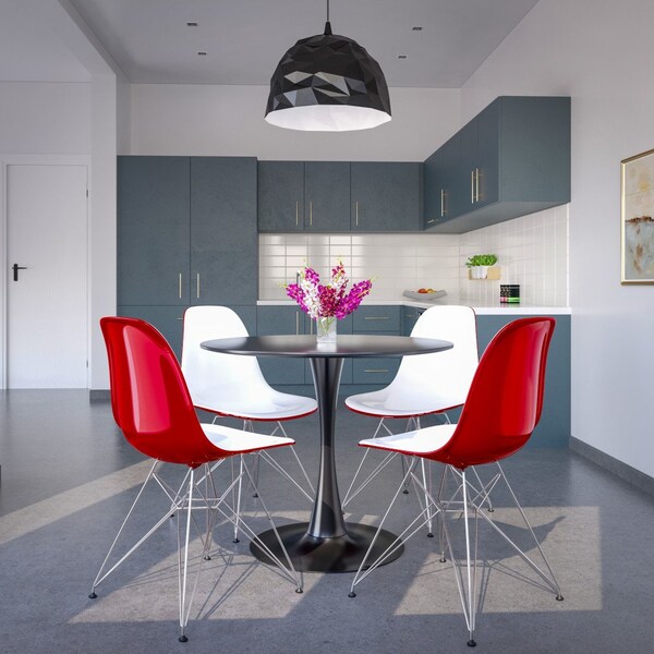 Leisuremod Cresco Molded 2-Tone Eiffel Dining Side Chair, White Red - CR19WR