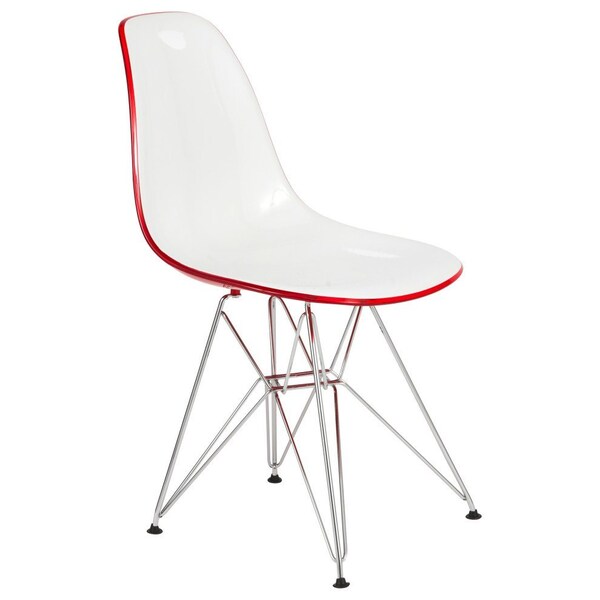 Leisuremod Cresco Molded 2-Tone Eiffel Dining Side Chair, White Red - CR19WR