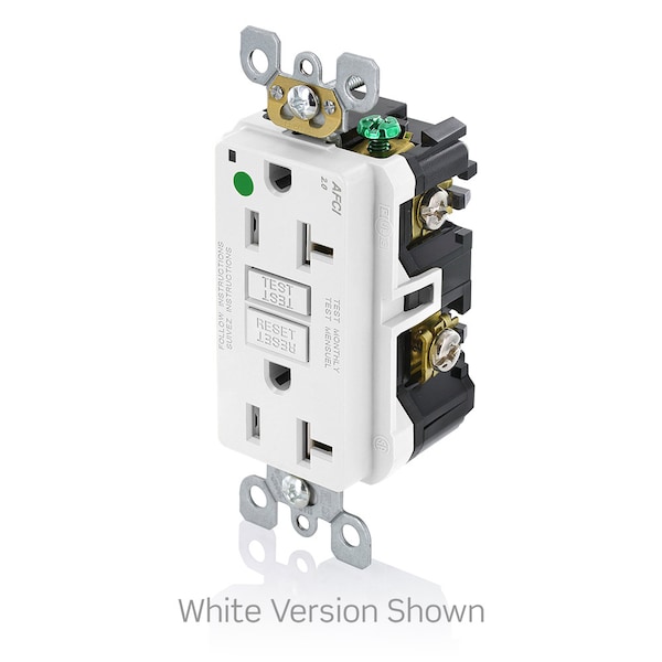 Leviton H.G. Duplex Afci Recept, White, 20 Amp - AFTR2-HGW