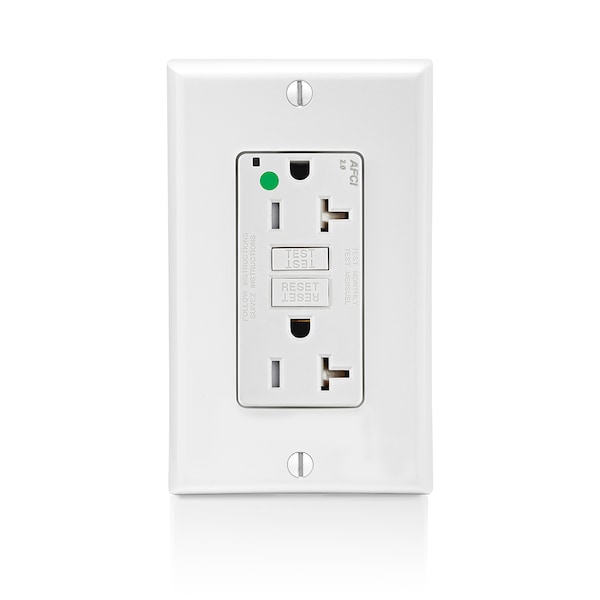 Leviton H.G. Duplex Afci Recept, White, 20 Amp - AFTR2-HGW