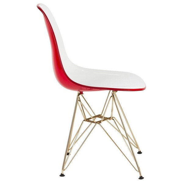 Leisuremod Cresco Molded 2-Tone Eiffel Dining Side Chair with Gold Base, White Red - CR19WRG