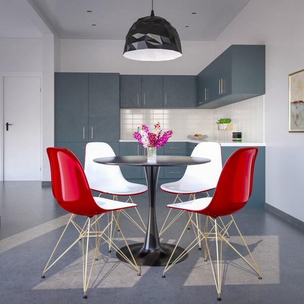 Leisuremod Cresco Molded 2-Tone Eiffel Dining Side Chair with Gold Base, White Red - CR19WRG