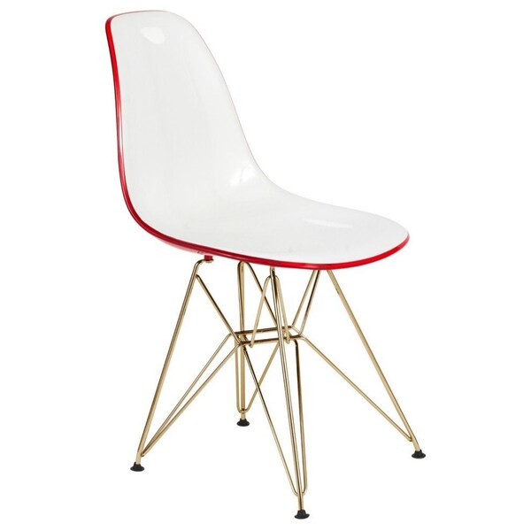 Leisuremod Cresco Molded 2-Tone Eiffel Dining Side Chair with Gold Base, White Red - CR19WRG