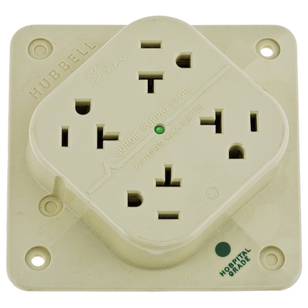 Hubbell Wiring Device-Kellems 4-PLEX, Hospital Grade Surge Suppression Receptacle, 20A 125V, 5-20R, with Surge, Ivory - HBL420HIS