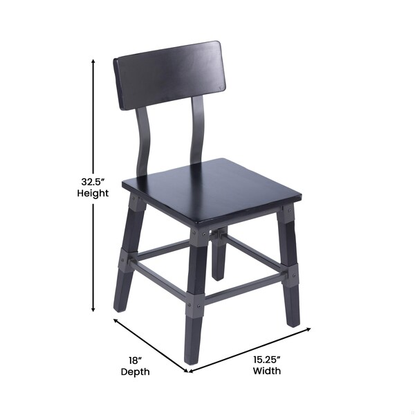 Flash Furniture Jackson Commercial Grade Rustic Black Industrial Wood Dining Chair, 4PK - 4-XU-DG-W0236-BLK-GG