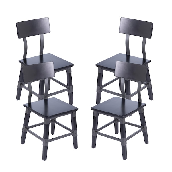 Flash Furniture Jackson Commercial Grade Rustic Black Industrial Wood Dining Chair, 4PK - 4-XU-DG-W0236-BLK-GG