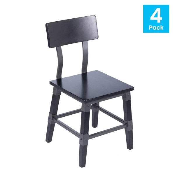 Flash Furniture Jackson Commercial Grade Rustic Black Industrial Wood Dining Chair, 4PK - 4-XU-DG-W0236-BLK-GG