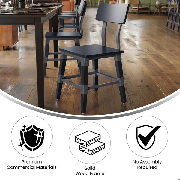 Flash Furniture Jackson Commercial Grade Rustic Black Industrial Wood Dining Chair, 4PK - 4-XU-DG-W0236-BLK-GG