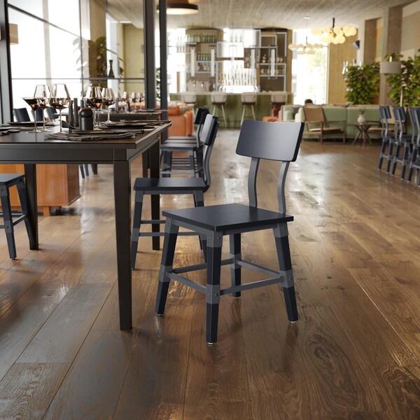 Flash Furniture Jackson Commercial Grade Rustic Black Industrial Wood Dining Chair, 4PK - 4-XU-DG-W0236-BLK-GG