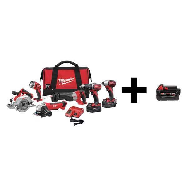 Milwaukee Tool Cordless Combination Kit, 18 V, 6 Tools, 3 Batteries - 2696-26 / 48-11-1840