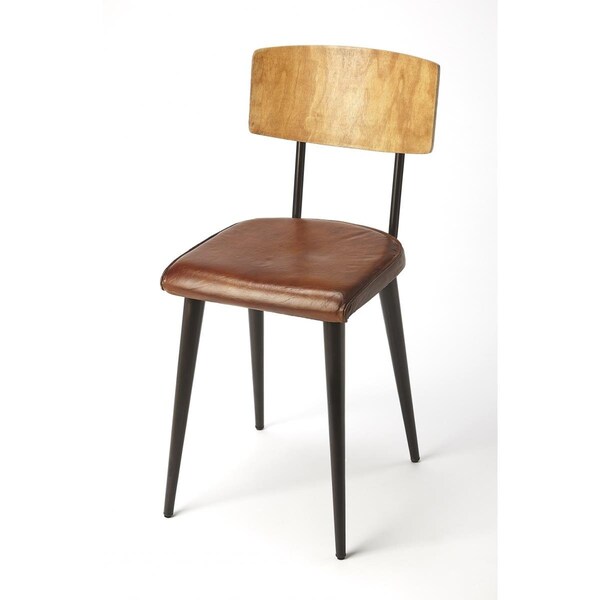 Homeroots 32 x 15 x 16 in. Medium Brown Metal & Wood Leather Dining Chair - 389604