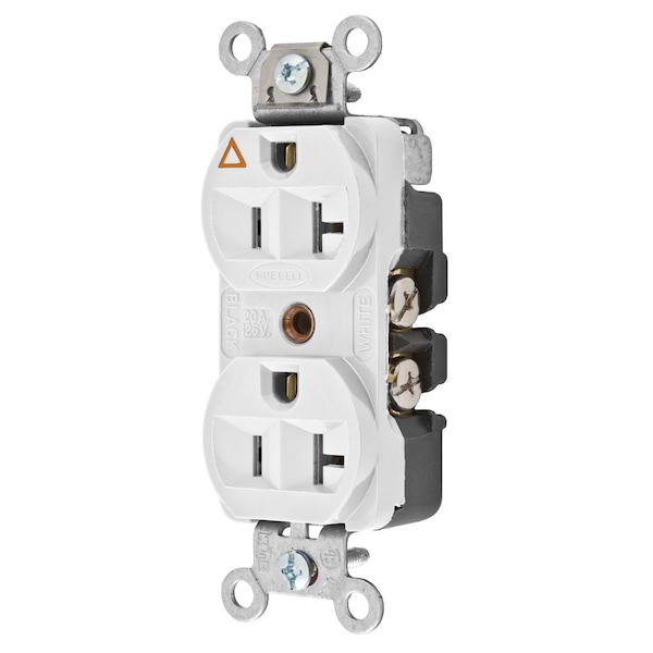 Hubbell Wiring Device-Kellems Straight Blade Devices, Receptacles, Duplex, Hubbell-Pro Heavy Duty, 2-Pole 3-Wire Grounding, 20A 125V, 5-20R, White, Single Pack, Isolated Ground. - CR5352IGW
