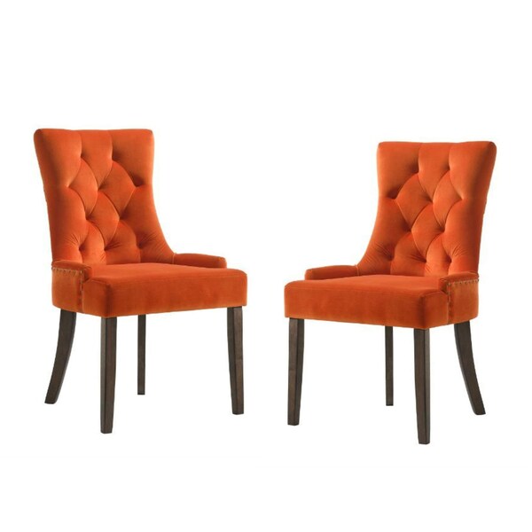 Acme Dining Side Chair in Orange Velvet and Espresso Finish, 2PK - ER-0222OG