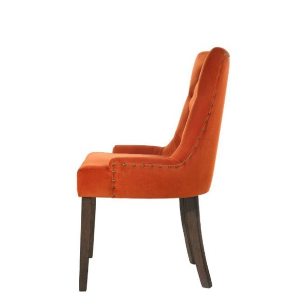 Acme Dining Side Chair in Orange Velvet and Espresso Finish, 2PK - ER-0222OG