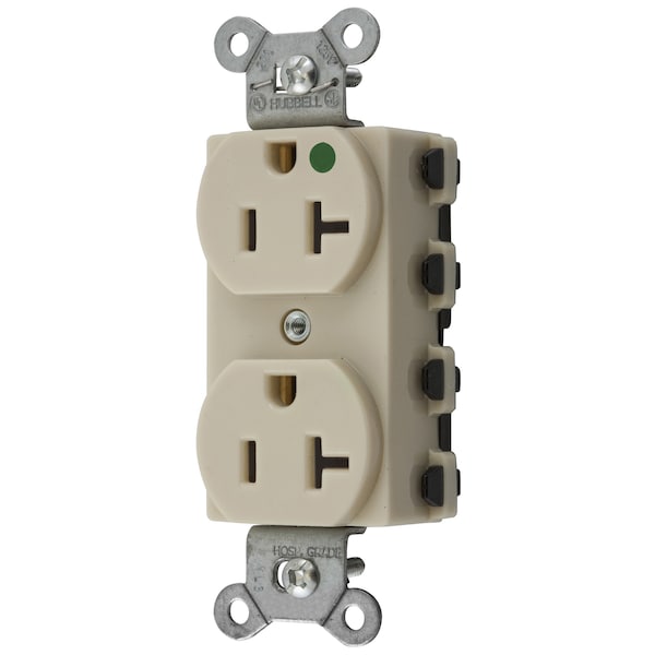 Hubbell Wiring Device-Kellems Straight Blade Devices, Receptacles, Duplex, SNAPConnect, Hospital Grade, 20A 125V, 2-Pole 3-Wire Grounding, 5-20R, Nylon, Ivory, USA - SNAP8300INA