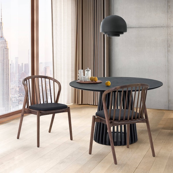 Armen Living Echo Walnut Wood and Black Faux Leather Dining Chairs - Set of 2 - LCECSIWABLK