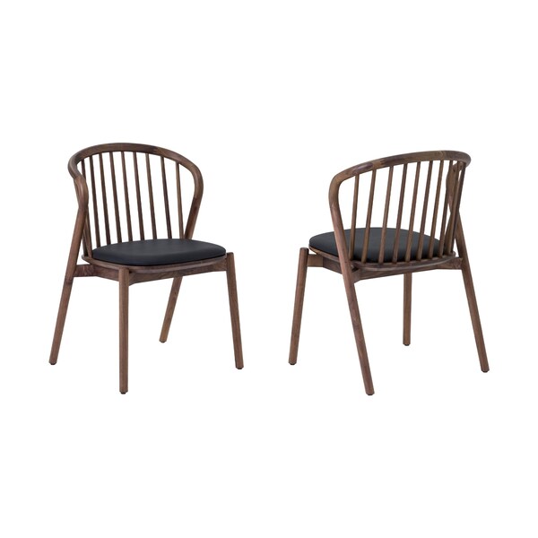 Armen Living Echo Walnut Wood and Black Faux Leather Dining Chairs - Set of 2 - LCECSIWABLK