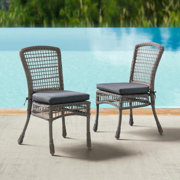 Kd Cama De Bebe 37 in. Asti All-Weather Wicker Outdoor Dining Chairs with Cushions, 2PK - KD3232878