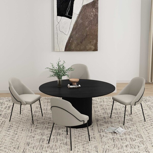 Manhattan Comfort Gracie Dining Chair in Stone and Black - Set of 4 - 4-DC100-BST