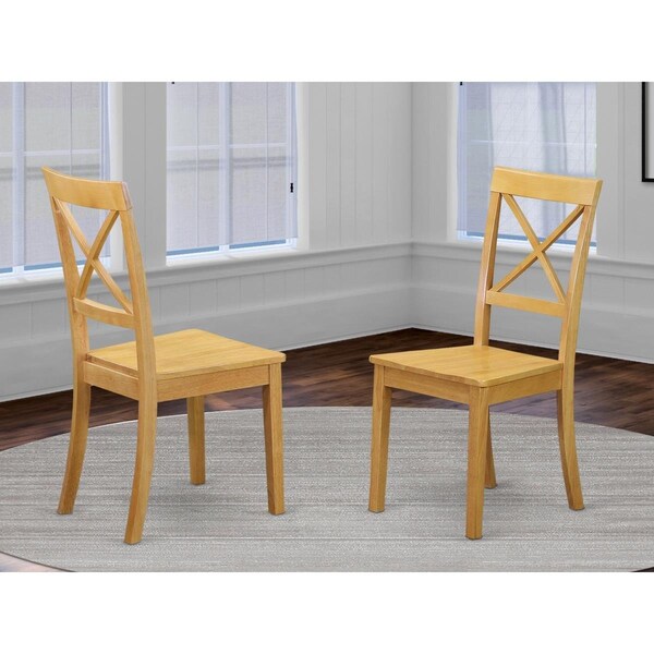 East West Furniture East West Furniture BOC-OAK-W Boston X-Back Chair for Dining Room with Wood Seat - Oak - Set of 2 - BOC-OAK-W