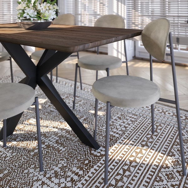 Leisuremod Euston Dining Chair with Velvet Seat and Grey Steel Frame, Grey - RC17GR