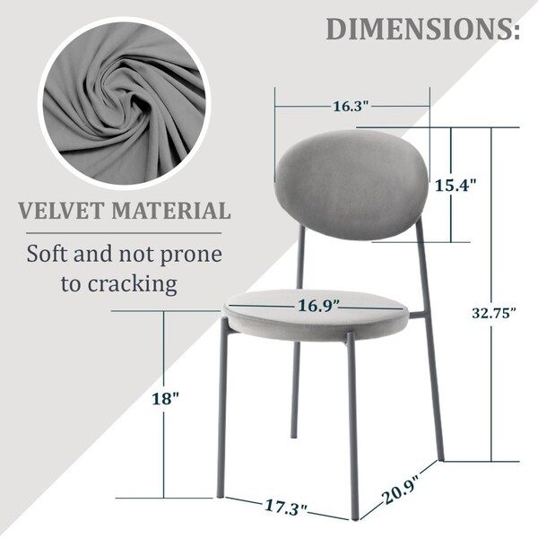 Leisuremod Euston Dining Chair with Velvet Seat and Grey Steel Frame, Grey - RC17GR