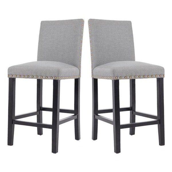 Orora Dec Orora Dec MY7112BY-GRAY Counter Height Fabric Upholstered Dining Chair with Nailhead Trim; Gray - Set of 2 - MY7112BY-GRAY