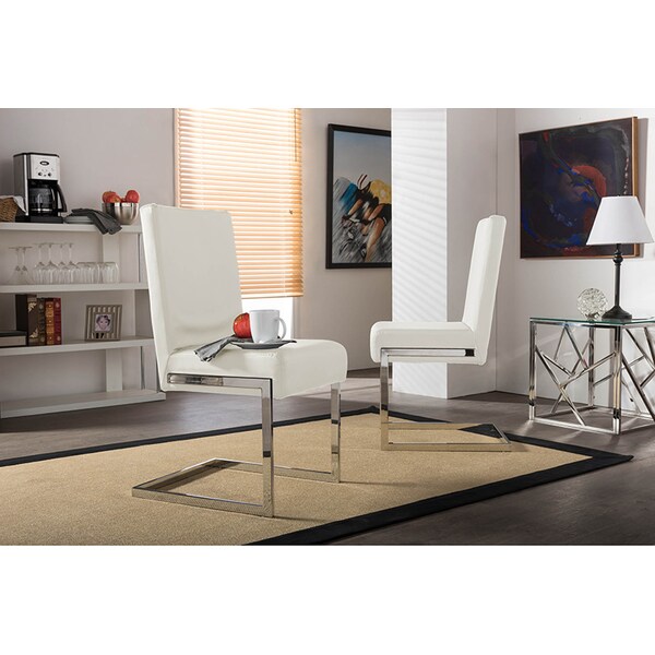 Baxton Studio Toulan White Faux Leather Upholstered Stainless Steel Dining Chair, PK2 - 117-6318