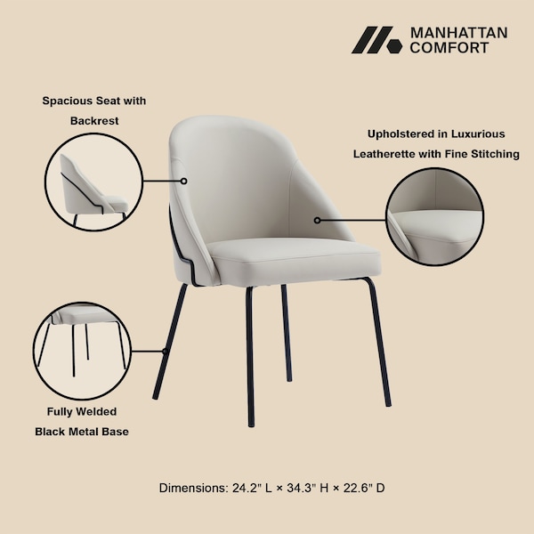 Manhattan Comfort Gracie Dining Chair in Stone and Black - Set of 2 - 2-DC100-BST