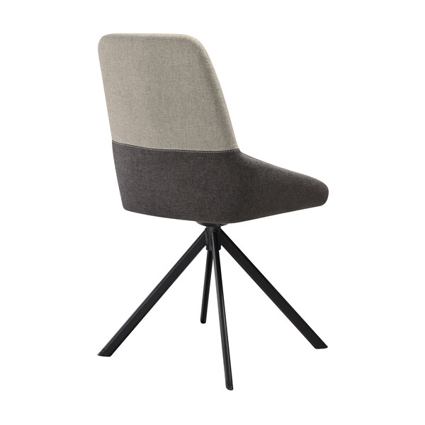 Armen Living Maverick Swivel Upholstered Dining Chair in Two-Tone Fabric Gray with Black Metal Legs - Set of 2 - LCMVSIGRYBLK