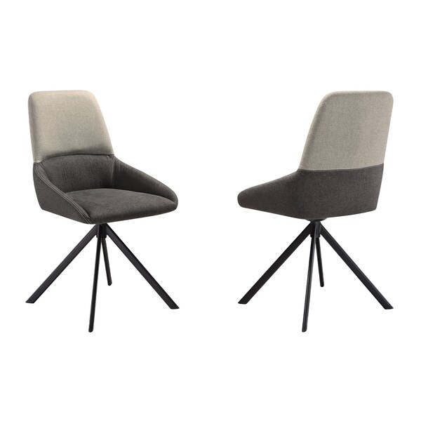 Armen Living Maverick Swivel Upholstered Dining Chair in Two-Tone Fabric Gray with Black Metal Legs - Set of 2 - LCMVSIGRYBLK