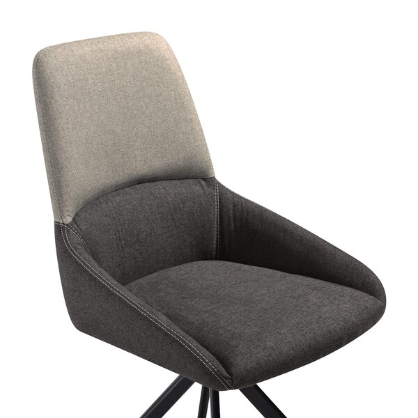 Armen Living Maverick Swivel Upholstered Dining Chair in Two-Tone Fabric Gray with Black Metal Legs - Set of 2 - LCMVSIGRYBLK