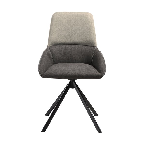 Armen Living Maverick Swivel Upholstered Dining Chair in Two-Tone Fabric Gray with Black Metal Legs - Set of 2 - LCMVSIGRYBLK