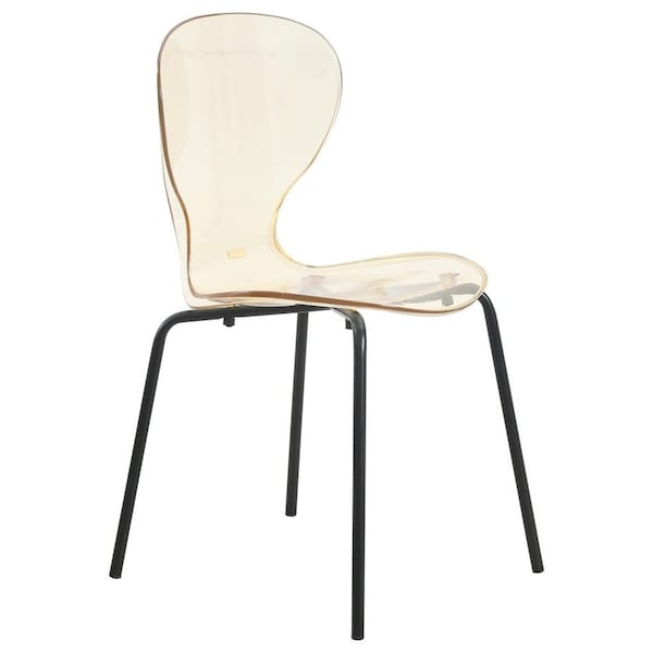Leisuremod Modern Oyster Transparent Side Dining Side Chair with Black Base in Amber - OCB-17A
