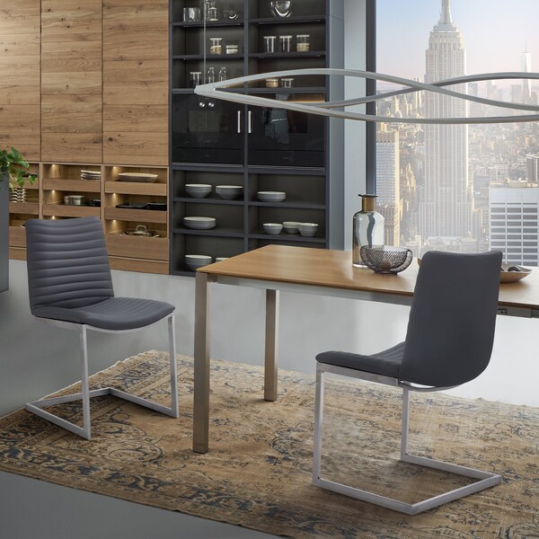Armen Living April Contemporary Dining Chair in Brushed Stainless Steel Finish and Gray Faux Leather - Set of 2 - LCAPSIBSGR